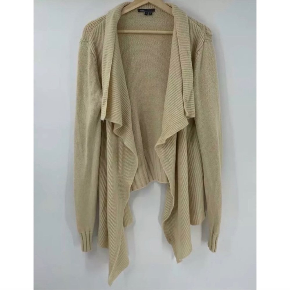 Vince Open Cardigan Sweater Duster Jacket Tan L - Picture 2 of 8